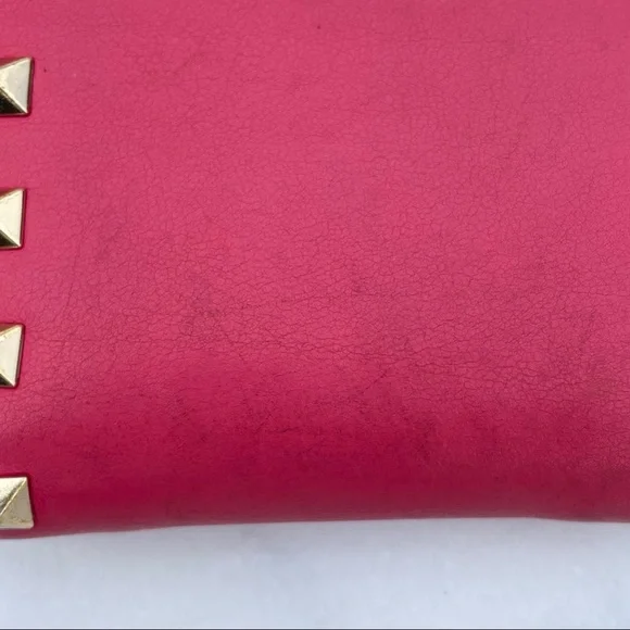 Valentino Rockstud hot pink mini leather zip wallet